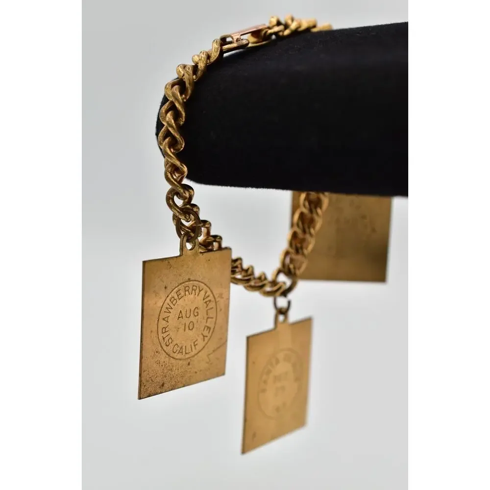 Vintage Stamp Charm Bracelet Antiqued Gold Dangle USA Florida California BinAW